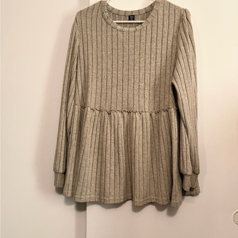 SHEIN Taupe Ribbed Crew Neck Sweater